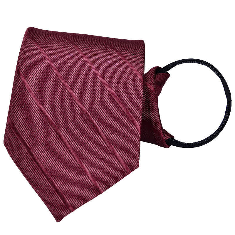 Men's Bussiness Zipper Tie Plaid Striped Necktie - Burgundy Striped #1 - image 5