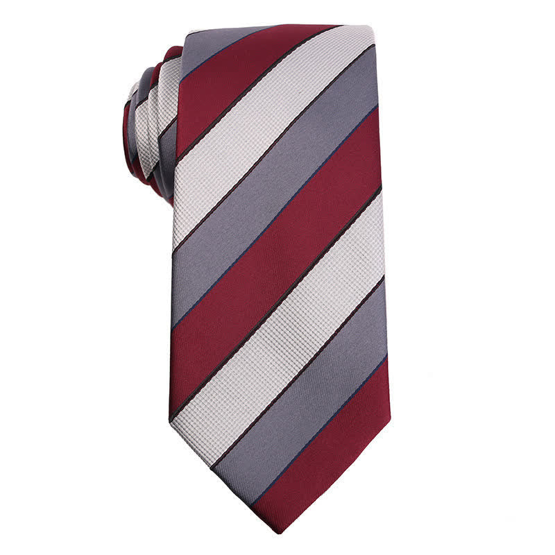 Men's Elegant Striped Series Necktie - Red & Gray - image 8
