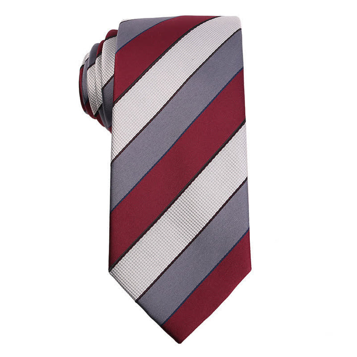 Men's Elegant Striped Series Necktie - Red & Gray - image 8
