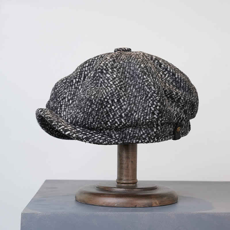Black Fleck Tweed Newsboy Octagonal Beret Cap - image 5