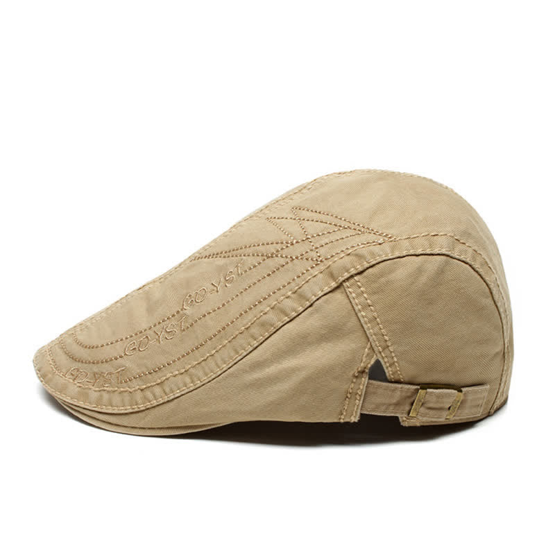 Alphabet Solid Color Washed Denim Beret Cap - Khaki - Adjustable (about 21 5/8"-23 5/8") - image 0