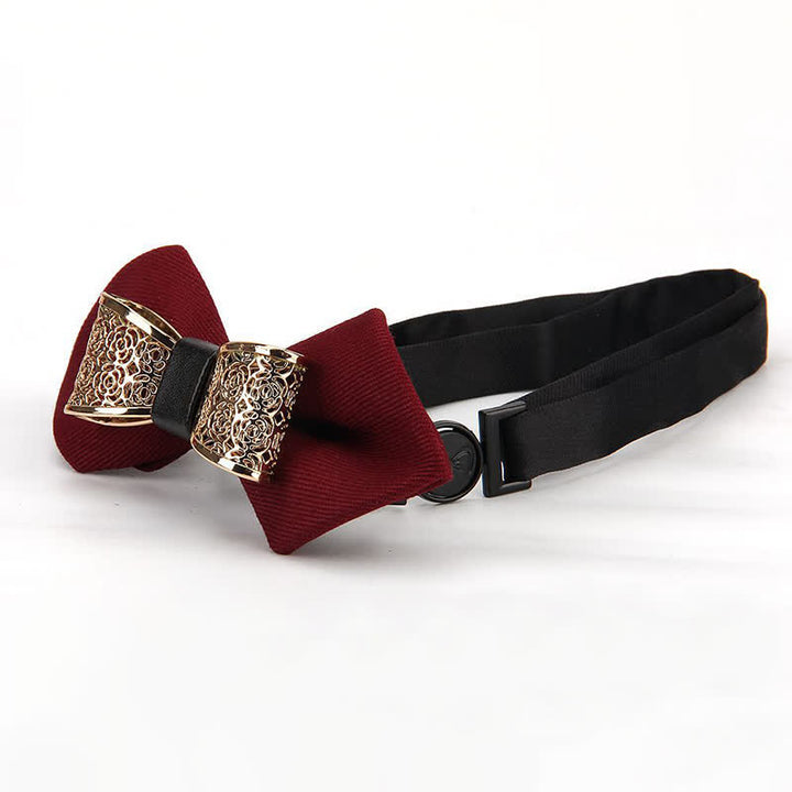 Men's Hollow Golden Flower Pointy Bow Tie