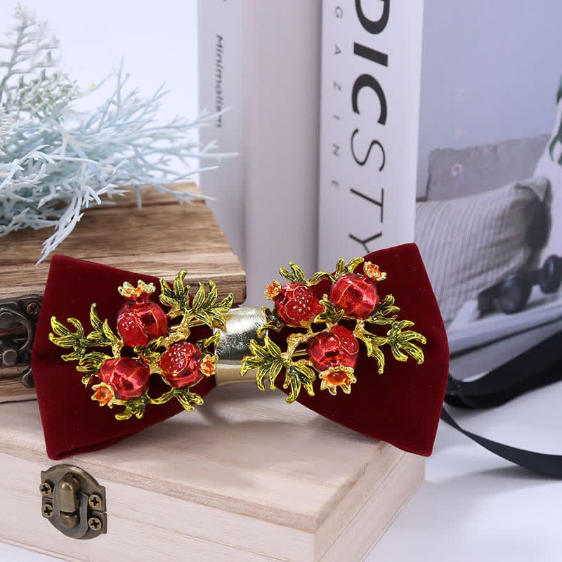 Men's Burgundy Pomegranate Floral Bow Tie - image 1