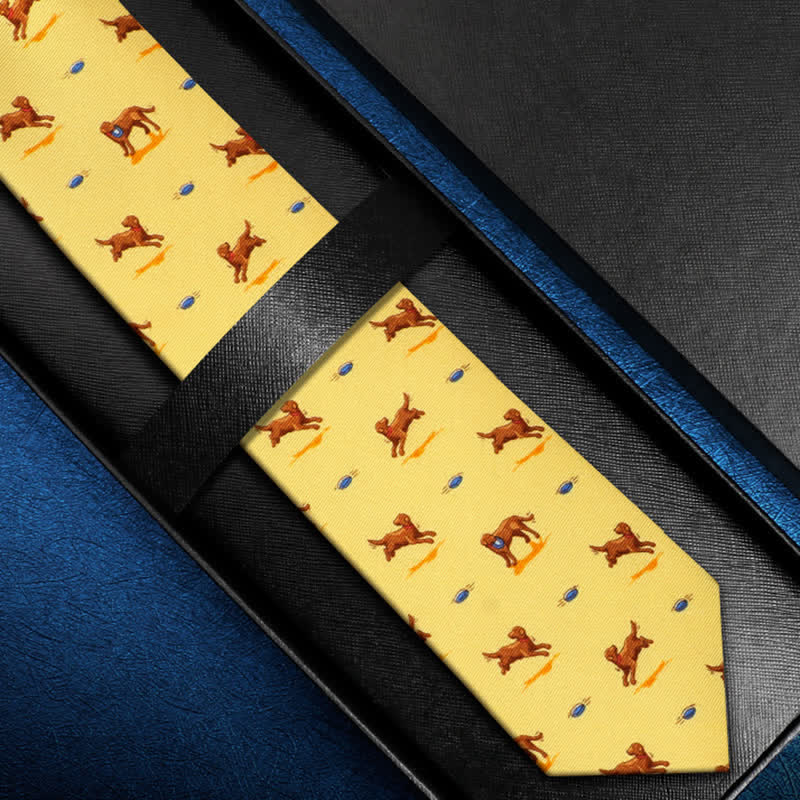 Men's Yellow Dog And Frisbee Necktie