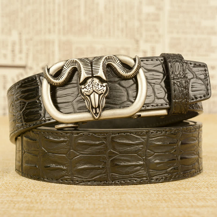 Men's Goat Head Crocodile Print Automatic Buckle Leather Belt