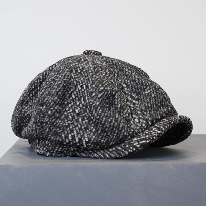 Black Fleck Tweed Newsboy Octagonal Beret Cap - image 4