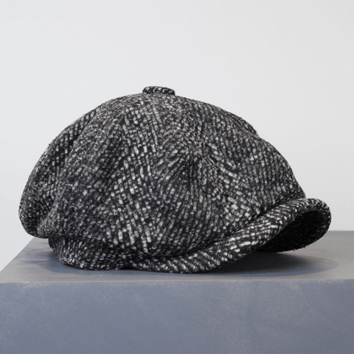 Black Fleck Tweed Newsboy Octagonal Beret Cap - image 4