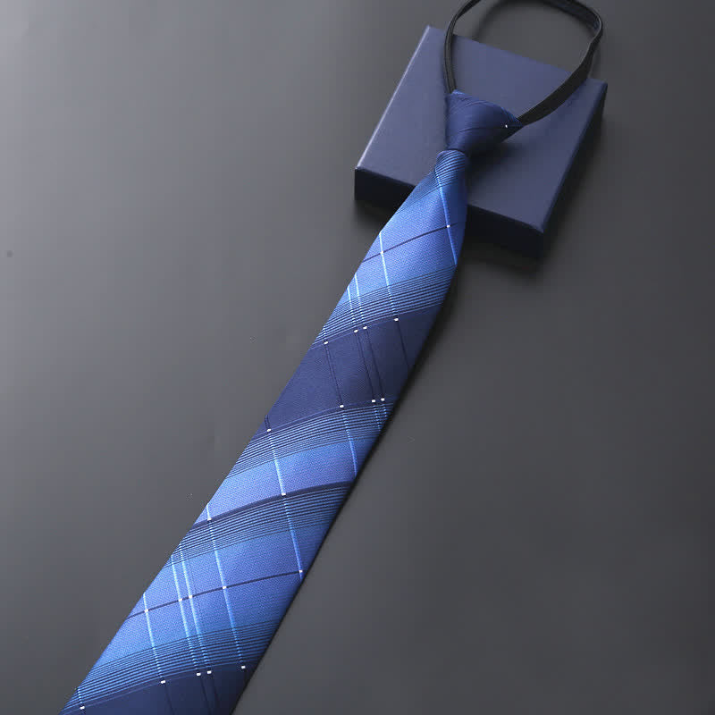 Men's Official Zipper Tie Wedding Necktie - Navy Plaid - image 2