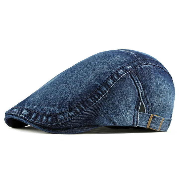 Simple Jean Denim Casquette Beret Cap - Dark Blue - Adjustable (about 21 5/8"-23 5/8") - image 9