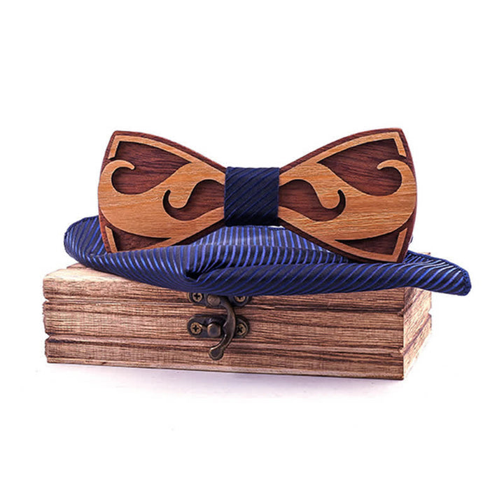 2Pcs Men's Carving Beards Wooden Bow Tie Set