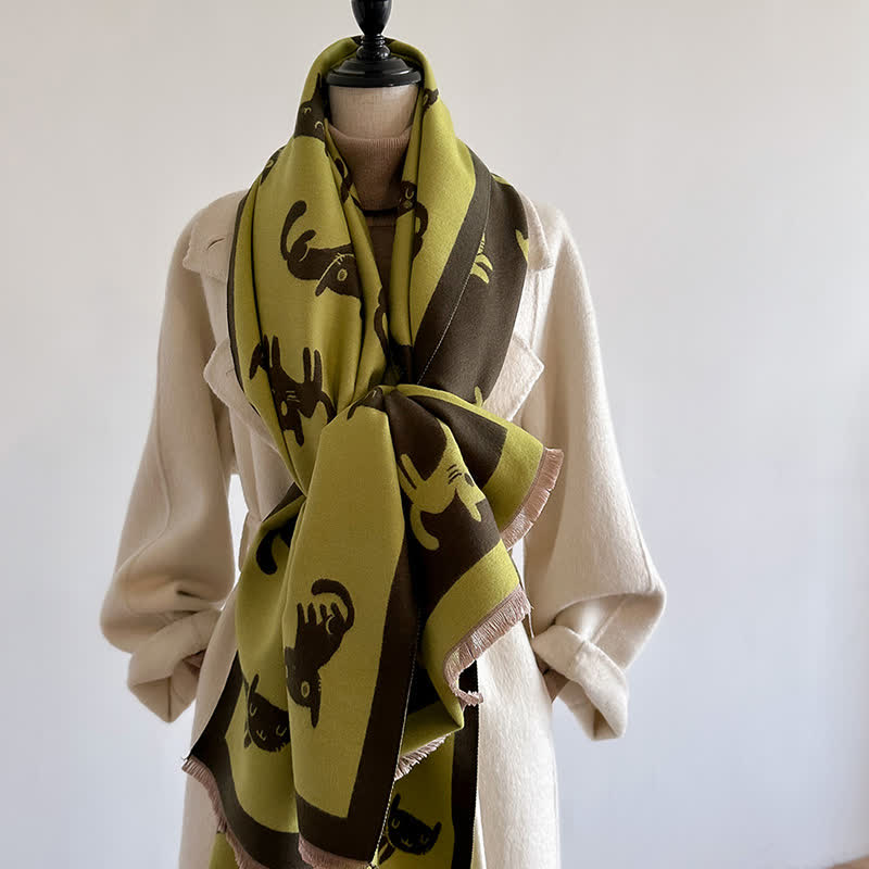 Women's Large Wrap Warm Cat Print Coldproof Scarf