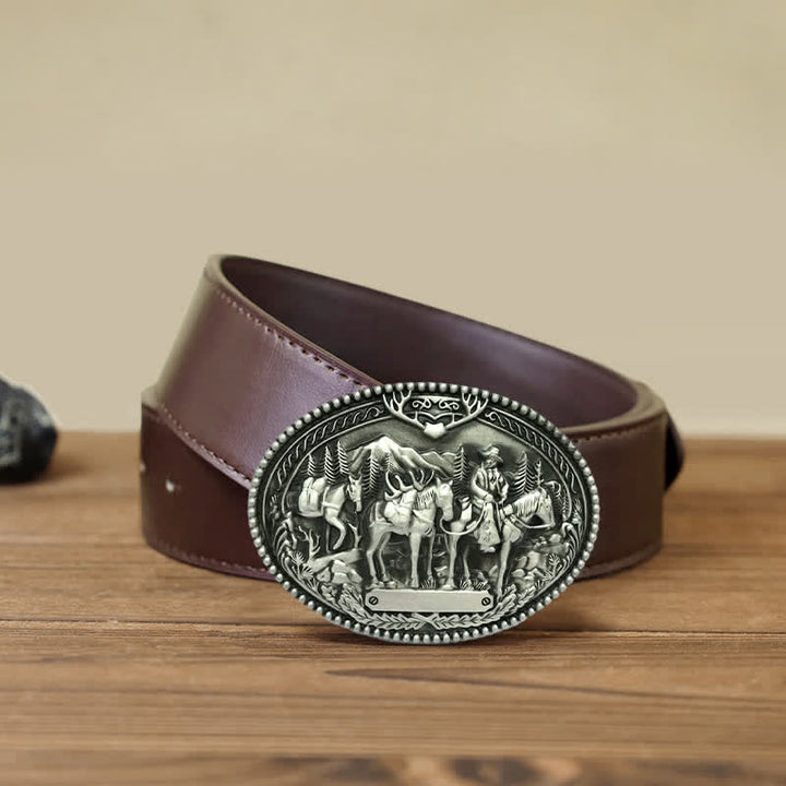 Men's DIY Cowboy Knight Leading Horse Buckle Leather Belt