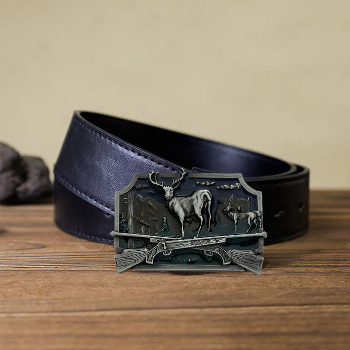 Men's DIY Deer Shotgun Hunter Buckle Leather Belt