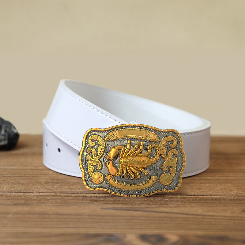 Men's DIY Golden Scorpion Buckle Leather Belt