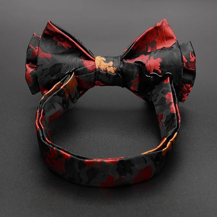 Men's Black & Red Falling Floral Bow Tie