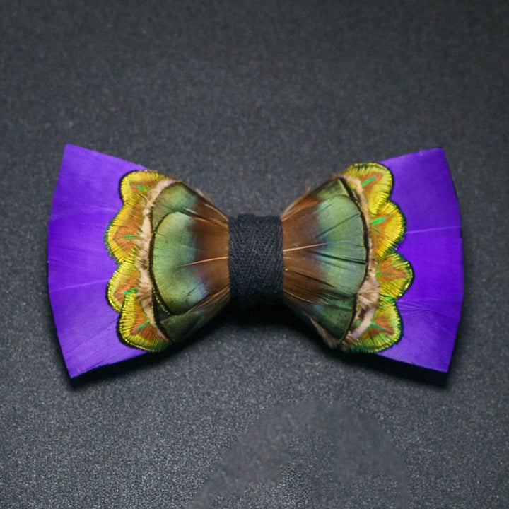 Purple & Green Royal Feather Bow Tie with Lapel Pin - image 2
