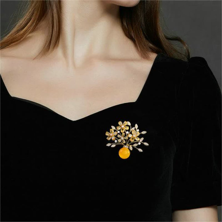 Women's Flower Bouquet Vase Brooch - image 1