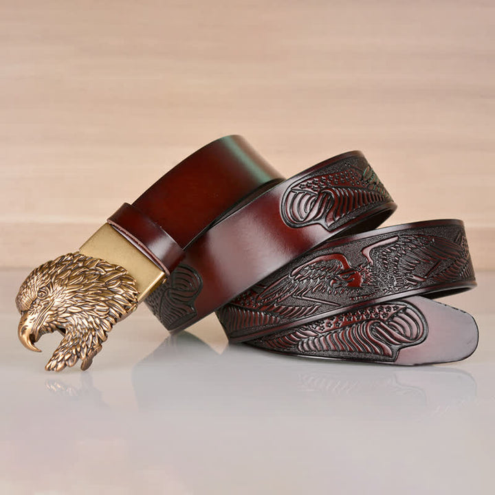 Men's Intricate Eagle Head Automatic Buckle Leather Belt