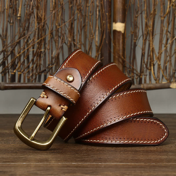 Men's Luxury Stitched Cowhide Leather Belt