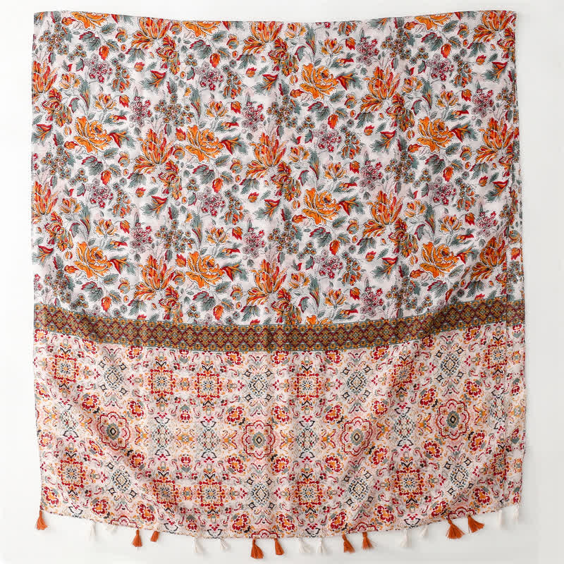 Women's Orange Bohemian Ethnic Beach Cape Scarf