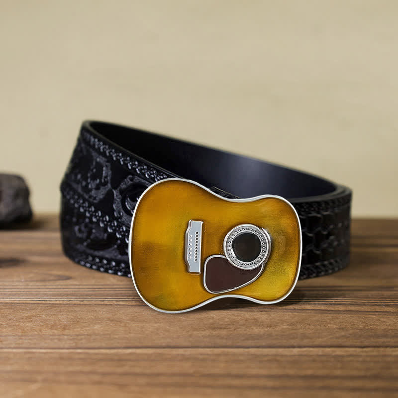 Men's DIY Musical Acoustic Guitar Buckle Leather Belt