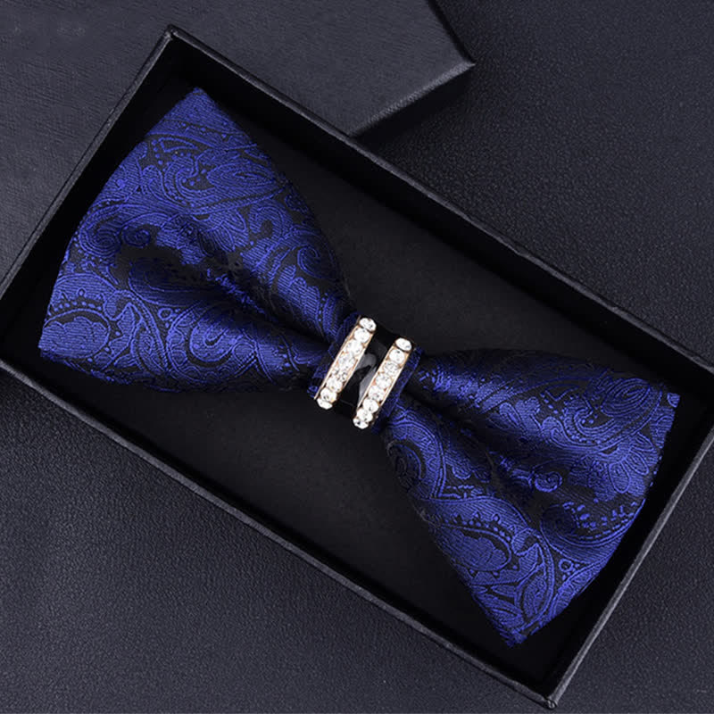 Men's Floral Paisley Striped Rhinestone Bow Tie