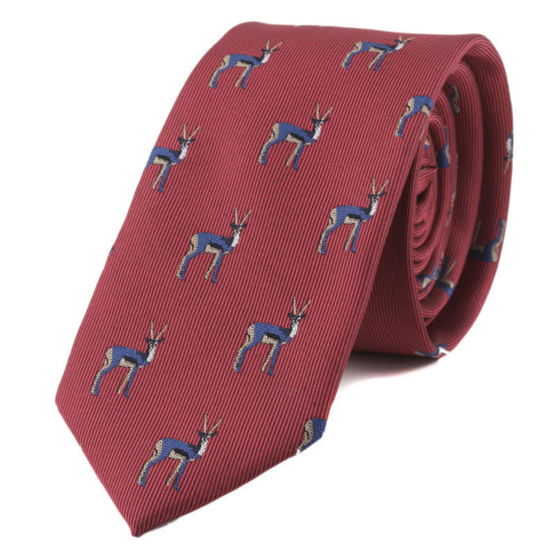 Men's Animals Poker Motifs Necktie - Wine Elk - image 9