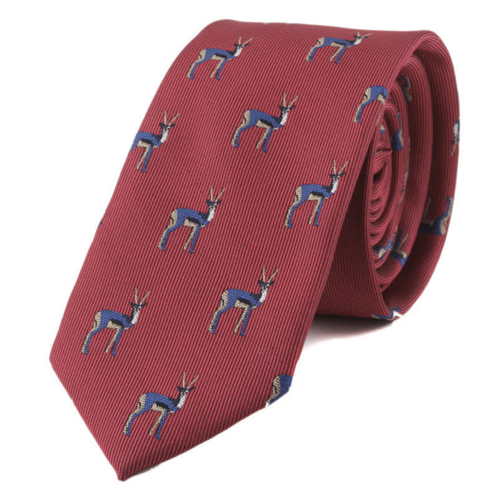 Men's Animals Poker Motifs Necktie - Wine Elk - image 9