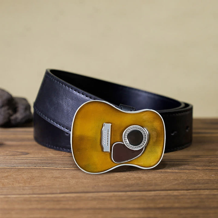 Men's DIY Musical Acoustic Guitar Buckle Leather Belt