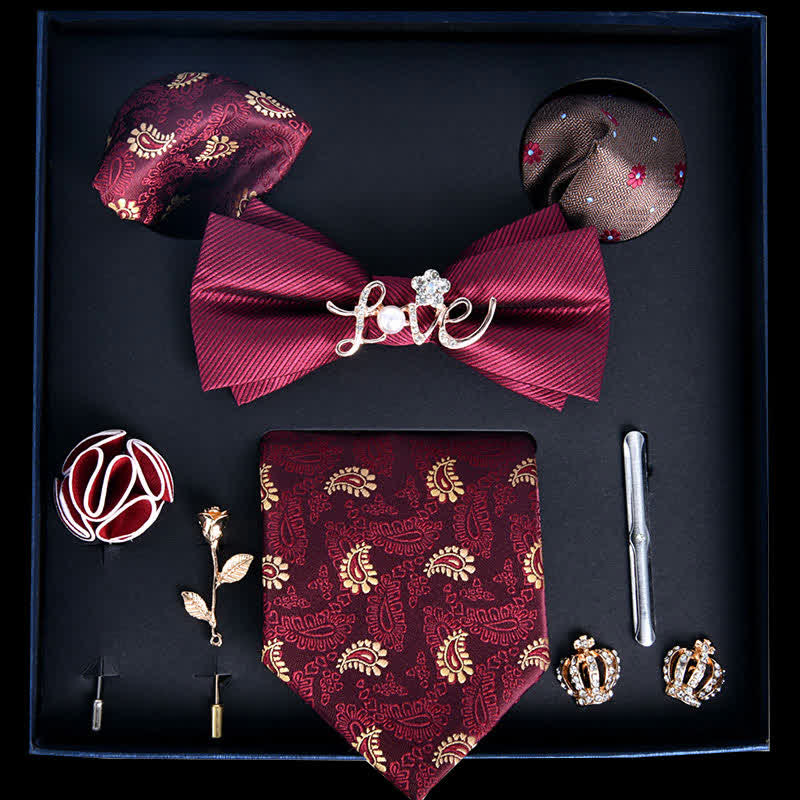 8Pcs Red&Gold Luxury Noble Print Bow Ties Gift Box - Red&Gold - image 0