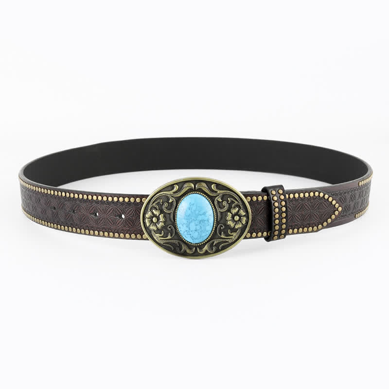 Men's Bohemian Style Oval Turquoise Leather Belt