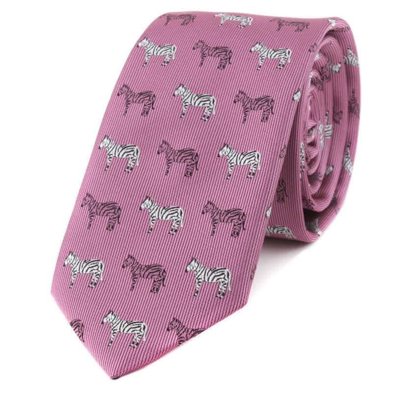Men's Animals Poker Motifs Necktie - Pink Zebra - image 6