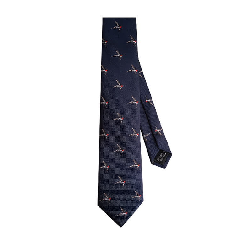 Men's Navy Blue Embroidered Woven Swallow Necktie