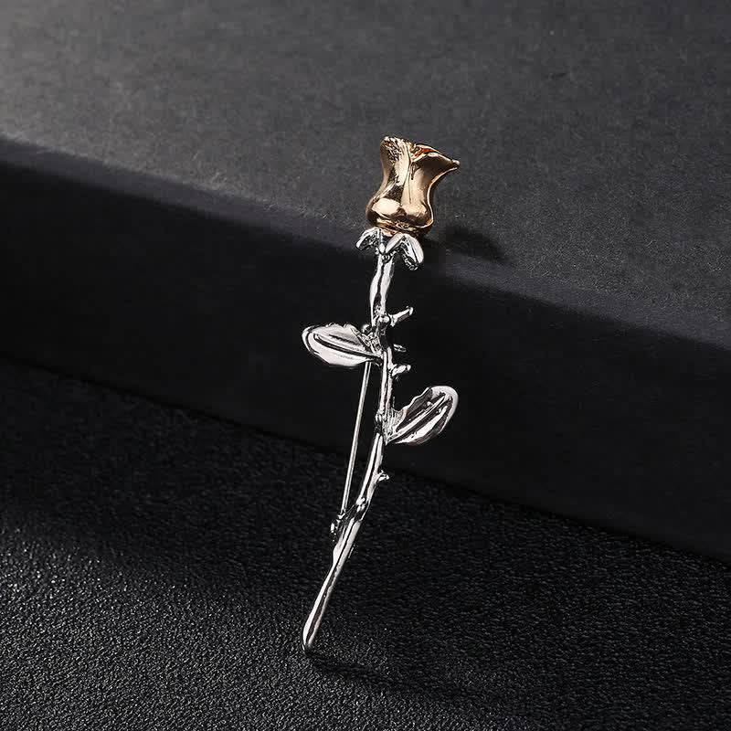 Men's Charming Rose Stem Brooch - Silver - image 2
