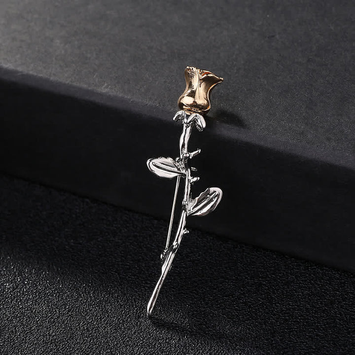 Men's Charming Rose Stem Brooch - Silver - image 2