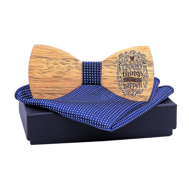 2Pcs Men's Proverbs Wooden Bow Tie Set