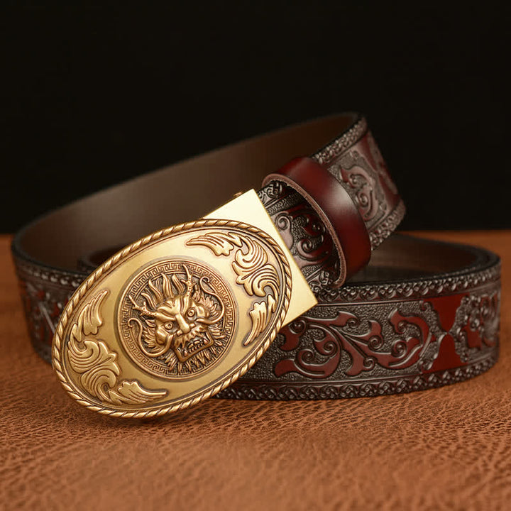 Men's Dragon Elliptical Buckle Leather Belt