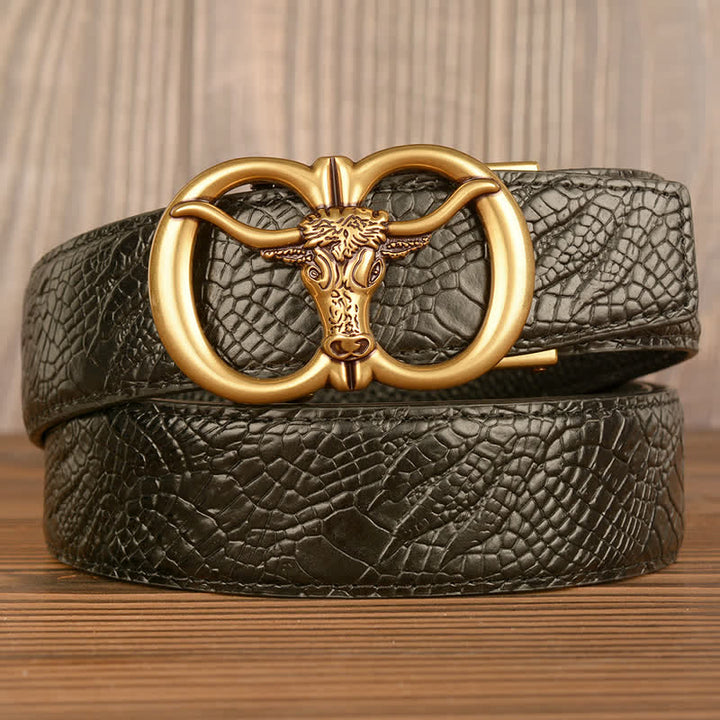 Men's Giant Ox Crocodile Pattern Leather Belt