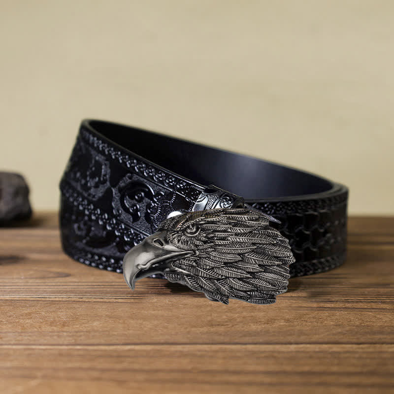 Men's DIY 3D Bald Eagle Head Buckle Leather Belt