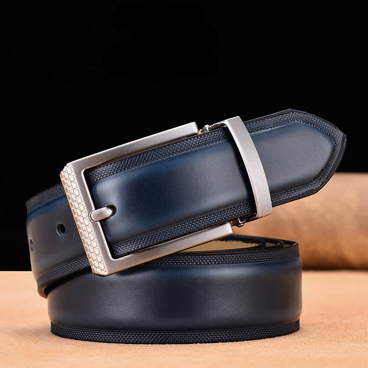 Men's Noble Black and Silver Buckle Leather Belt - Dark Blue & Silver - 46 - image 10