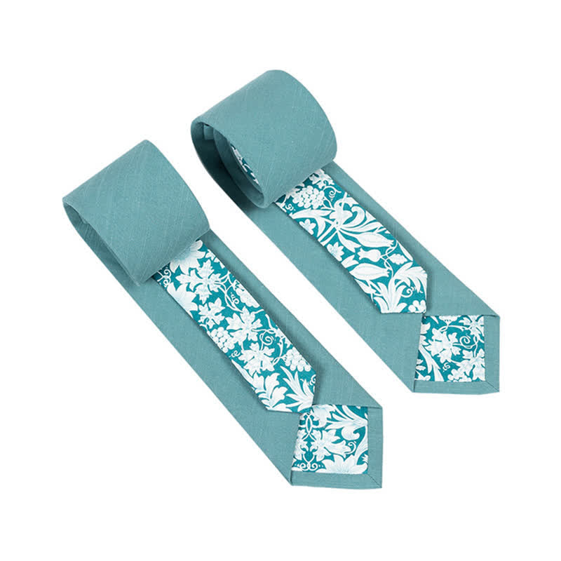 Men's Novel Plaid Floral Patchwork Necktie - Aqua - image 13