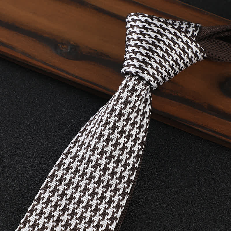 Men's Houndstooth Plaid Knitted Necktie