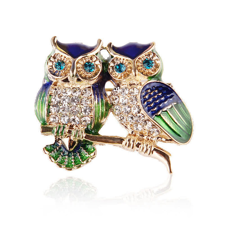 Women's Double Owls On Branch Brooch