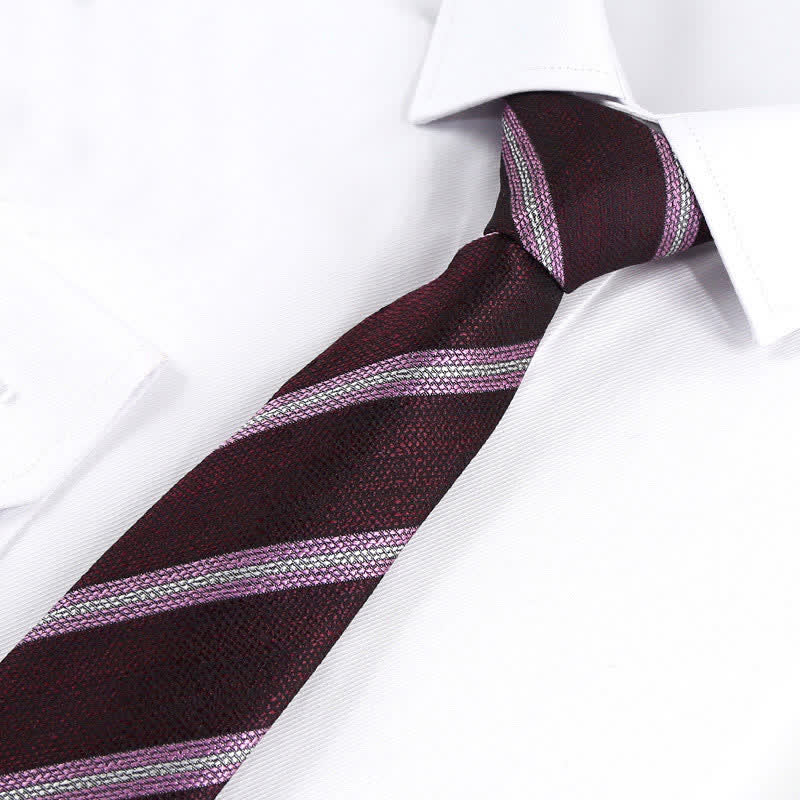 Men's Modern Textured Striped Necktie - Burgundy - image 2