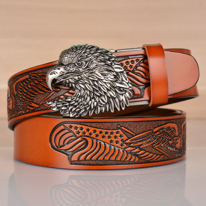 Men's Intricate Eagle Head Automatic Buckle Leather Belt