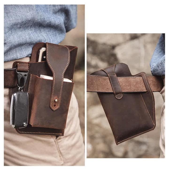 Minimalist Phone Crazy Horse Leather Belt Bag