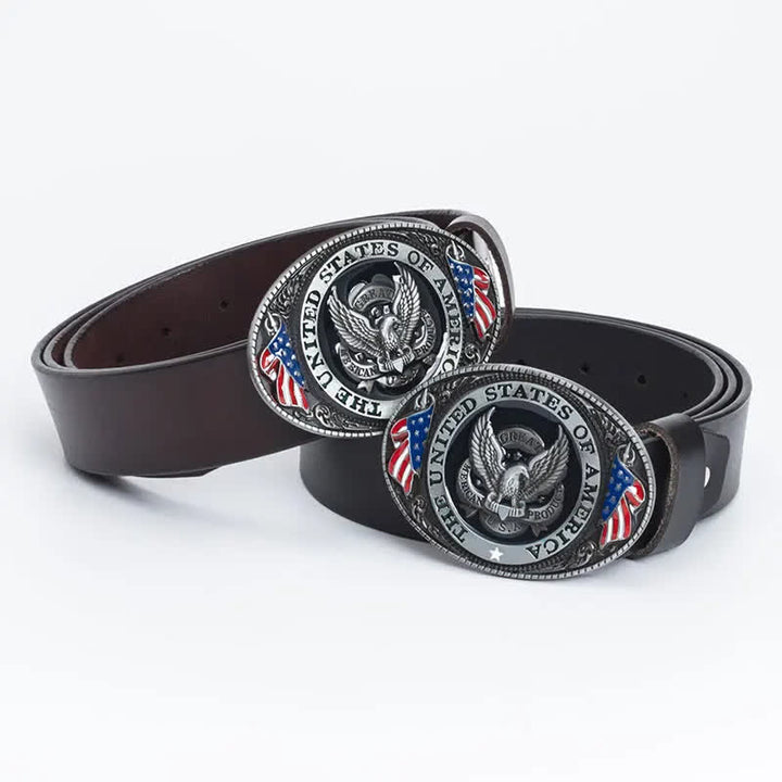 Men's Luxury Eagle American Flag Leather Belt