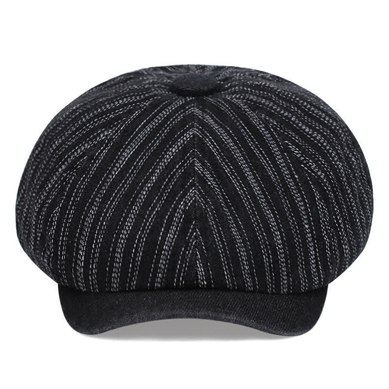 Trendy Striped Octagonal Newsboy Beret Cap - image 1