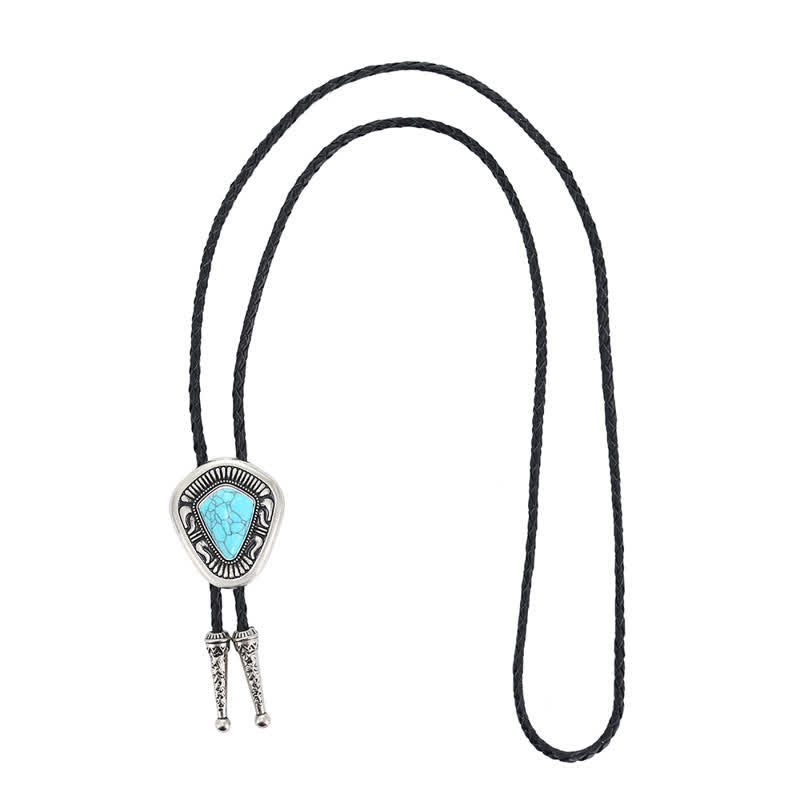 Special Geometric Blue Turquoise Stone Agate Bolo Tie