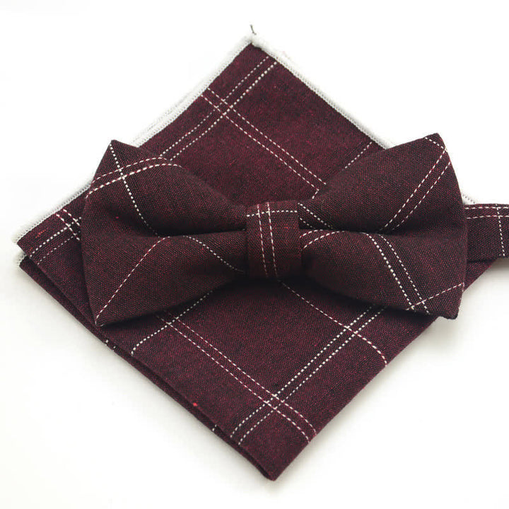 2Pcs Men's Classic Plaid Bow Tie Set